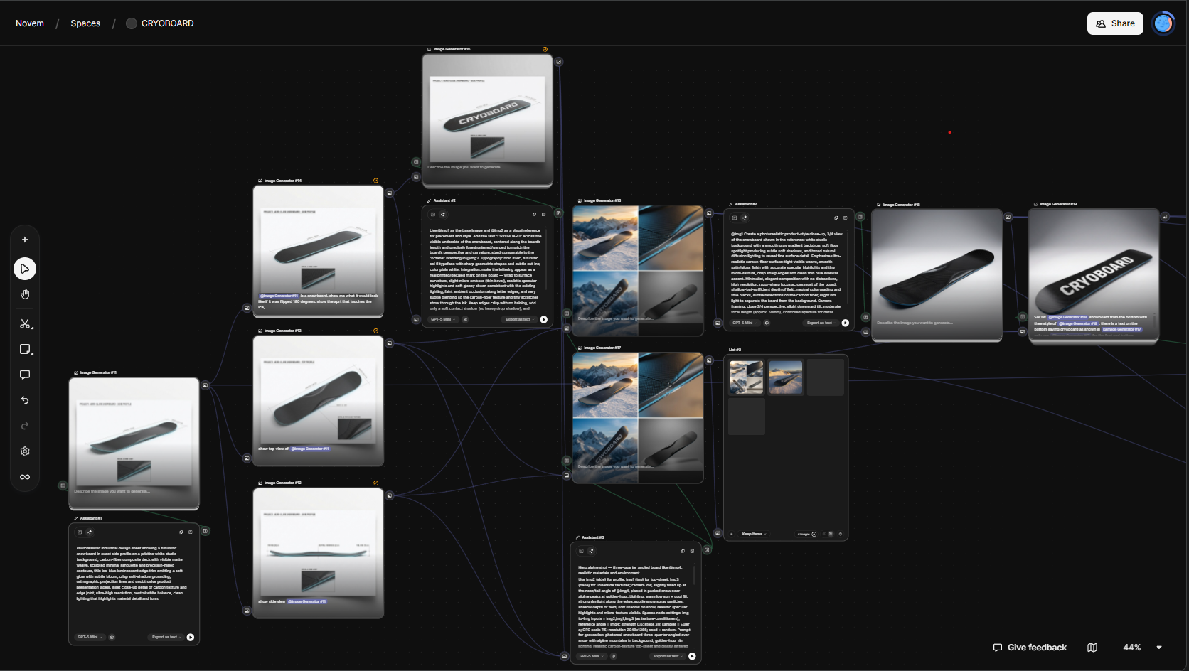 Cryoboard board design workflow showing snowboard form exploration and generation steps.