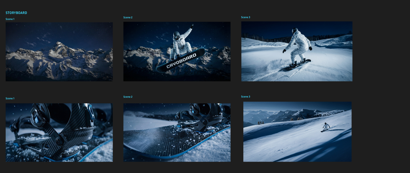 Cryoboard storyboard frames laid out in Figma for scene sequencing.